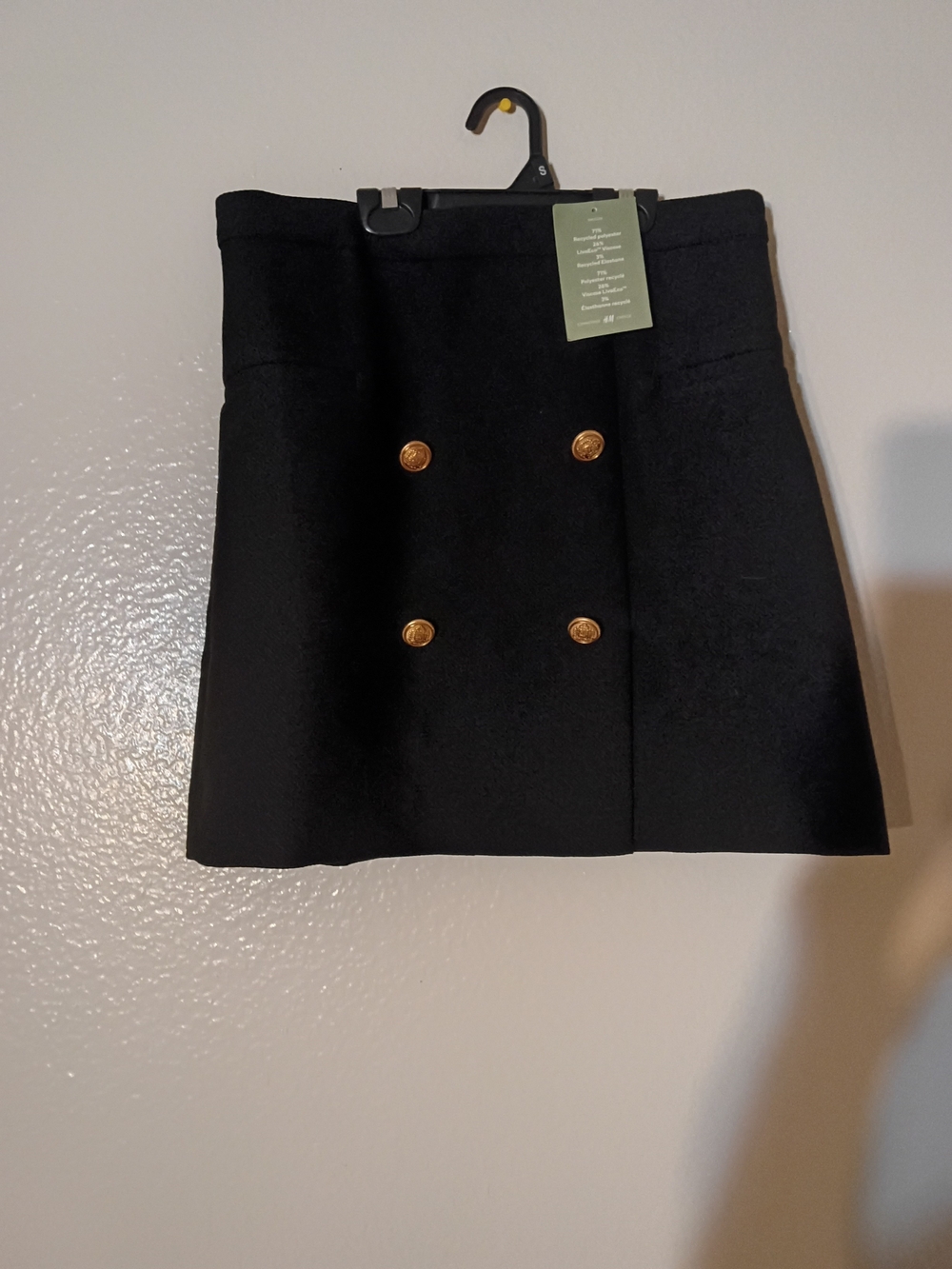H&M Black Double-Breasted Mini Skirt with Gold Buttons